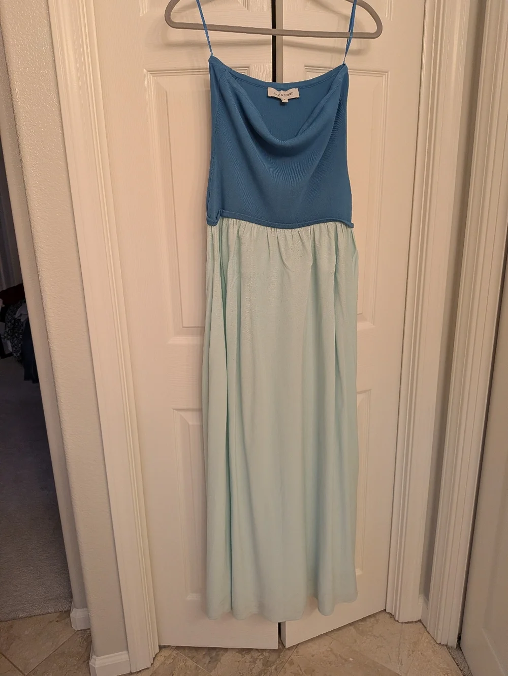Solid And Striped Strapless Two-Tone Blue Maxi Dress - Picture 3 of 4